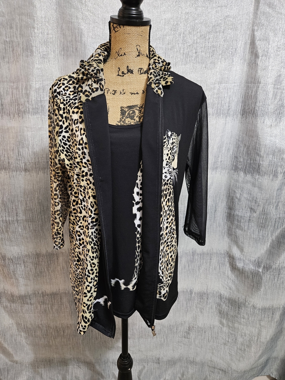 Valentina Black and Leopard Print Open Blazer